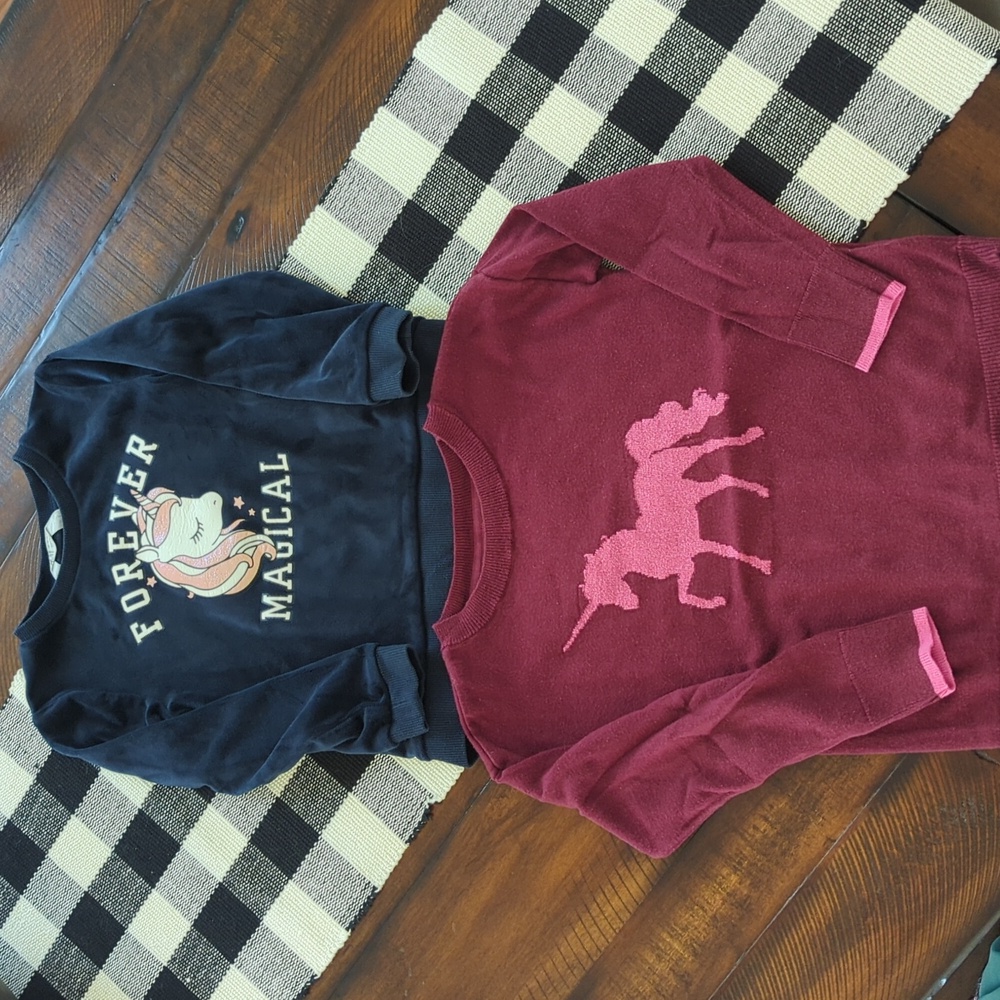 Two Unicorn Long Sleeve Shirts, Small, GAP and H&M